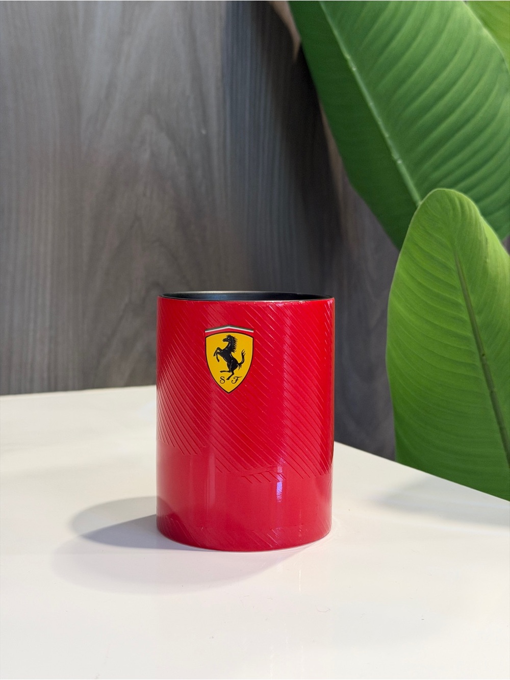 Ferrari Red Cylindrical Decorative Vase with Shield Emblem